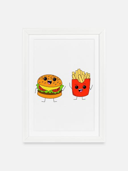 Burgers & Fries - Framed poster (27 × 37 cm) - white