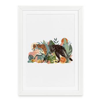 Jaguar in the Jungle - Elegant Wild Animal Illustration - Framed poster (27 × 37 cm) - white - Front