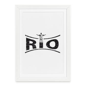 RIO avec Jésus - Brésil - Affiche encadrée (27 × 37 cm) - blanc - Devant