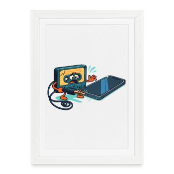 Blague rétro sarcastique sur la cassette audio et le port USB - Affiche encadrée (27 × 37 cm) - blanc - Devant