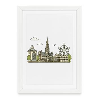 Brussels City - Framed poster (27 × 37 cm) - white - Front