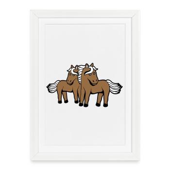 2 Chevaux Homme Femme Amoureux Amis Amour Équipe - Affiche encadrée (27 × 37 cm) - blanc - Devant
