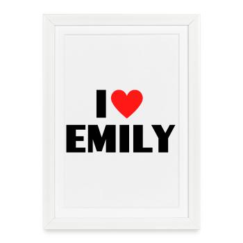 J'aime Emily Red Heart Love Fan Gift - Affiche encadrée (27 × 37 cm) - blanc - Devant