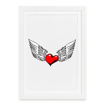 Winged Heart in Illustrative Style - Framed poster (27 × 37 cm) - white - Front
