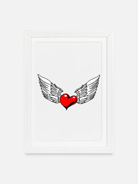 Winged Heart in Illustrative Style - Framed poster (27 × 37 cm) - white