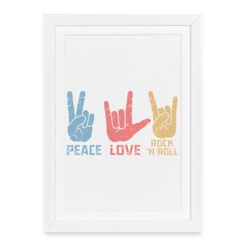 Peace Love Rock 'n Roll Musique Guitare Rock Band - Affiche encadrée (27 × 37 cm) - blanc - Devant