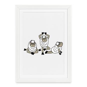 Sheep Three Tired Exhausted Yoga Meditation 3 Poses - Framed poster (27 × 37 cm) - white - Front
