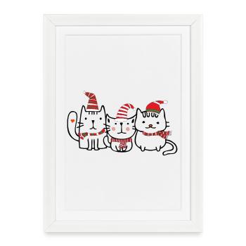 Trio de chats avec chapeaux de Noël - Affiche encadrée (27 × 37 cm) - blanc - Devant