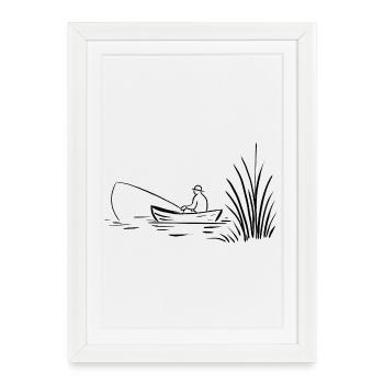 Angler in boat at the lake - Framed poster (27 × 37 cm) - white - Front
