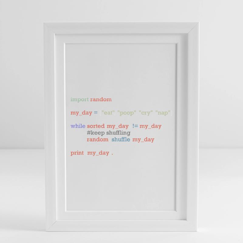 Drôle de code python sur la vie quotidienne, bébé Affiche encadrée (27 × 37 cm)