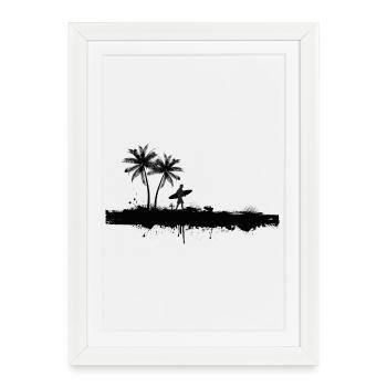 Surfeur Silhouette de Palm Beach - Affiche encadrée (27 × 37 cm) - blanc - Devant