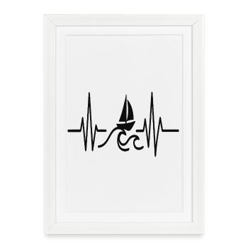 Bateau Heartbeat Line Voile minimaliste design - Affiche encadrée (27 × 37 cm) - blanc - Devant