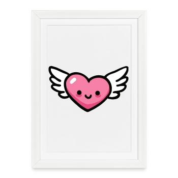 Cœur Kawaii avec Ailes d’Ange Amour - Affiche encadrée (27 × 37 cm) - blanc - Devant