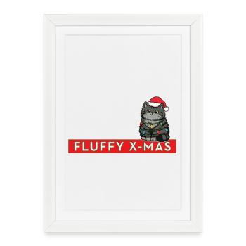 Noël duveteux – Noël chat mignon - Affiche encadrée (27 × 37 cm) - blanc - Devant