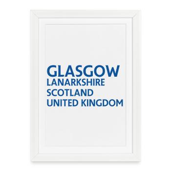 Glasgow – Scotland Textdesign - Affiche encadrée (27 × 37 cm) - blanc - Devant