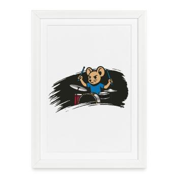 Souris Tambourineuse dans le style de la bande dessinée - Affiche encadrée (27 × 37 cm) - blanc - Devant