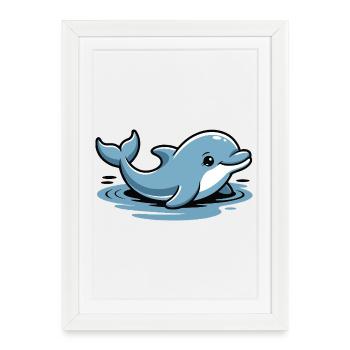 Vagues de dessins animés du Dauphin Bleu - Affiche encadrée (27 × 37 cm) - blanc - Devant