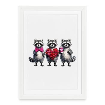 Heart Trio Raccoons Love Joy - Framed poster (27 × 37 cm) - white - Front