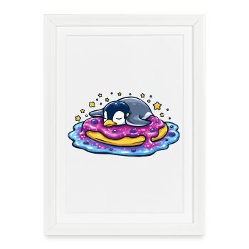 Sleeping penguin on donut - Framed poster (27 × 37 cm) - white - Front