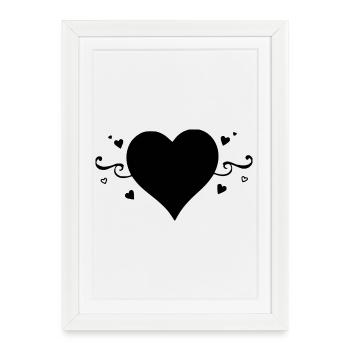 cœur noir cadeau saint valentin - Affiche encadrée (27 × 37 cm) - blanc - Devant