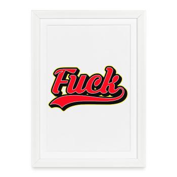 Bold F Word Retro Script Tee - Framed poster (27 × 37 cm) - white - Front