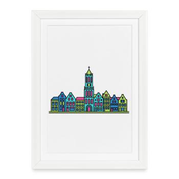 Silhouette de la Dom Tower de la ville d’Utrecht Art moderne - Affiche encadrée (27 × 37 cm) - blanc - Devant