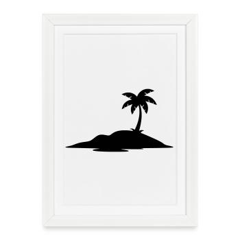 Île tropicale avec silhouette de palmier - Affiche encadrée (27 × 37 cm) - blanc - Devant