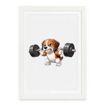 Mignon Beagle Cartoon Weight Weights Fitness - Affiche encadrée (27 × 37 cm) - blanc - Devant