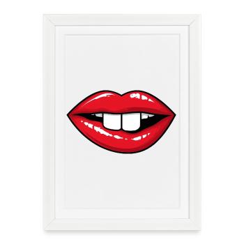 Red lips with rabbit teeth - Framed poster (27 × 37 cm) - white - Front