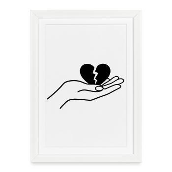 Cœur brisé en main Design minimal d’art lineal - Affiche encadrée (27 × 37 cm) - blanc - Devant
