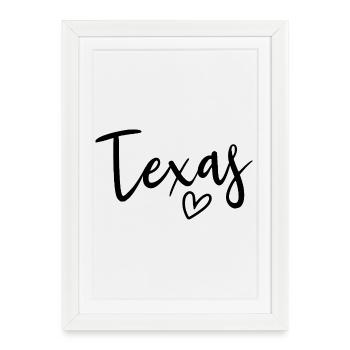 Texas Heart Women’s Love Texas - Affiche encadrée (27 × 37 cm) - blanc - Devant