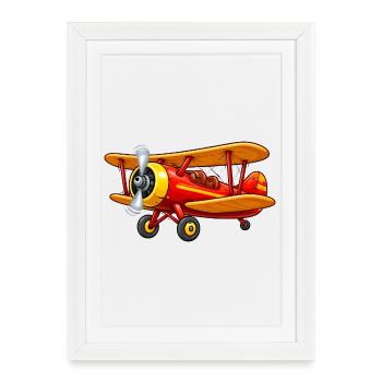 Motif d’avion biplan Dessin animé rétro - Affiche encadrée (27 × 37 cm) - blanc - Devant