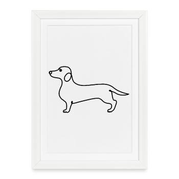 Minimalisme Teckel Illustration Moderne - Affiche encadrée (27 × 37 cm) - blanc - Devant