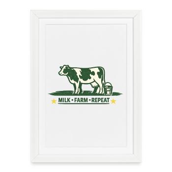 Pour les agriculteurs. Vache à la ferme laitière : répétition - Affiche encadrée (27 × 37 cm) - blanc - Devant