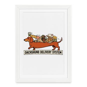 Système de livraison teckel design de chien drôle - Affiche encadrée (27 × 37 cm) - blanc - Devant