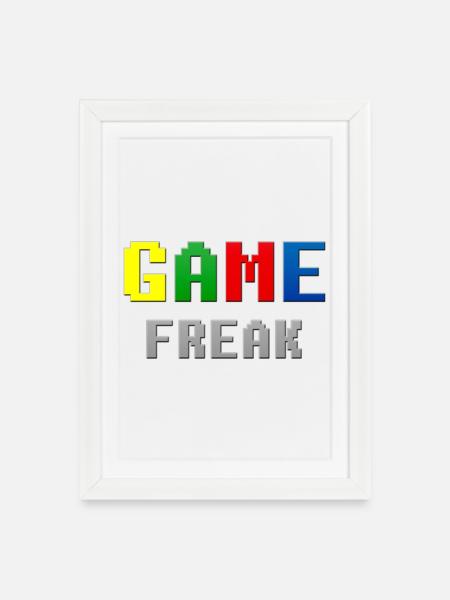 Retro Pixel Game Freak-Thema - Gerahmtes Poster (27 × 37 cm) - Weiß