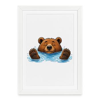 Motif drôle d’animal d’ours dans l’eau - Affiche encadrée (27 × 37 cm) - blanc - Devant