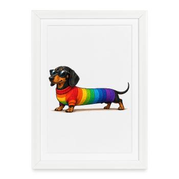 Chemise drôle de teckel arc-en-ciel - Affiche encadrée (27 × 37 cm) - blanc - Devant
