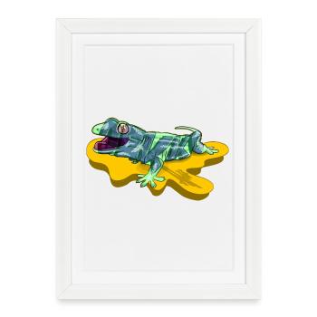 Lézard sur un étang jaune fluo - Affiche encadrée (27 × 37 cm) - blanc - Devant