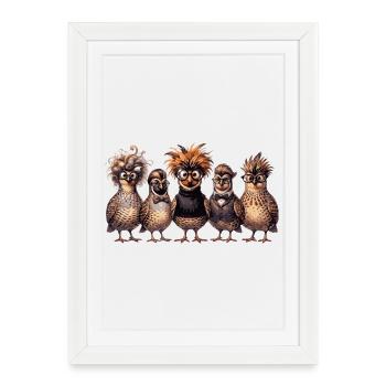 Cool Quail Gang | Funny poultry with glasses - Framed poster (27 × 37 cm) - white - Front