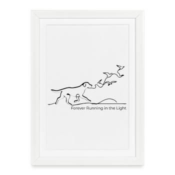 Free Soul Dog – Art minimaliste en une seule ligne - Affiche encadrée (27 × 37 cm) - blanc - Devant
