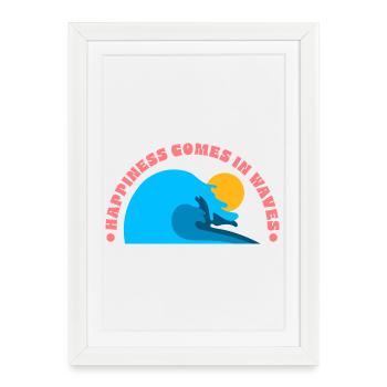 Le bonheur vient dans les vagues surfent - Affiche encadrée (27 × 37 cm) - blanc - Devant