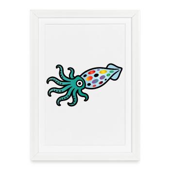 Calamar Coloré | Motif de l’art maritime - Affiche encadrée (27 × 37 cm) - blanc - Devant