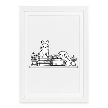 Kawaii Bibliophile Bunnies - Framed poster (27 × 37 cm) - white - Front