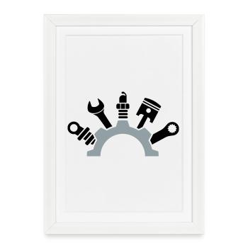 Logo de l’outil du mécanicien automobile - Affiche encadrée (27 × 37 cm) - blanc - Devant