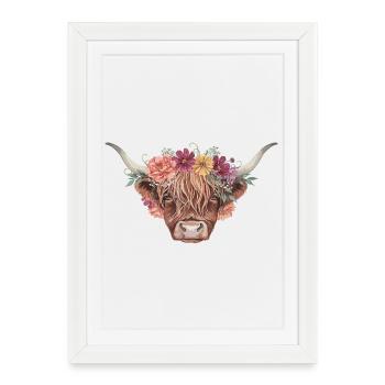 Portrait de la vache couronne fleur - Affiche encadrée (27 × 37 cm) - blanc - Devant