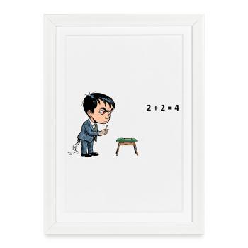 Comic-Schüler bei Rechenaufgabe – Mathe Frust - Gerahmtes Poster (27 × 37 cm) - Weiß - Vorne