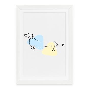 Art au trait Teckel pastel - Affiche encadrée (27 × 37 cm) - blanc - Devant