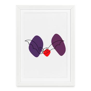 Chauve-souris en art linéaire avec fond coloré - Affiche encadrée (27 × 37 cm) - blanc - Devant
