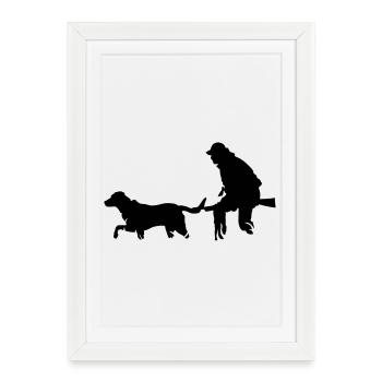 Hunters with dog - Framed poster (27 × 37 cm) - white - Front